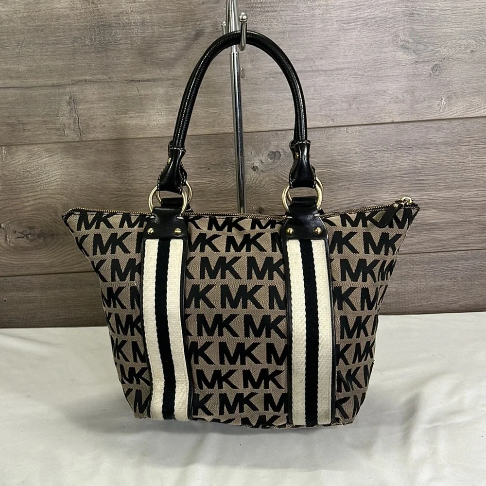 Michael Kors Grey and Black Canvas Hobo Shoulder Bag